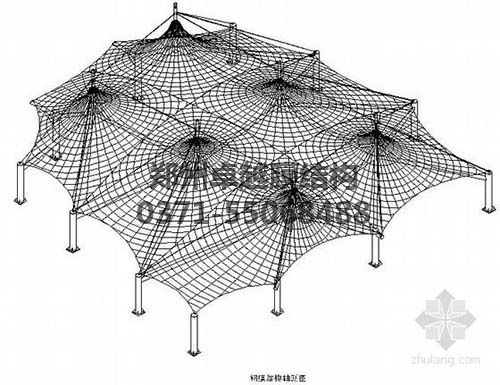 設計圖中可以看出索膜結(jié)構(gòu)一般由膜材、索結(jié)構(gòu)、支架結(jié)構(gòu)三部分組成
