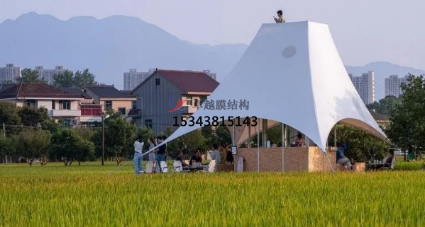 如斯美好！稻田中的張拉膜“塔亭”